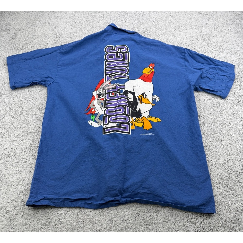 Vintage Looney Tunes Shirt Mens Large Blue Bugs Bunny Daffy Duck Foghorn 90s